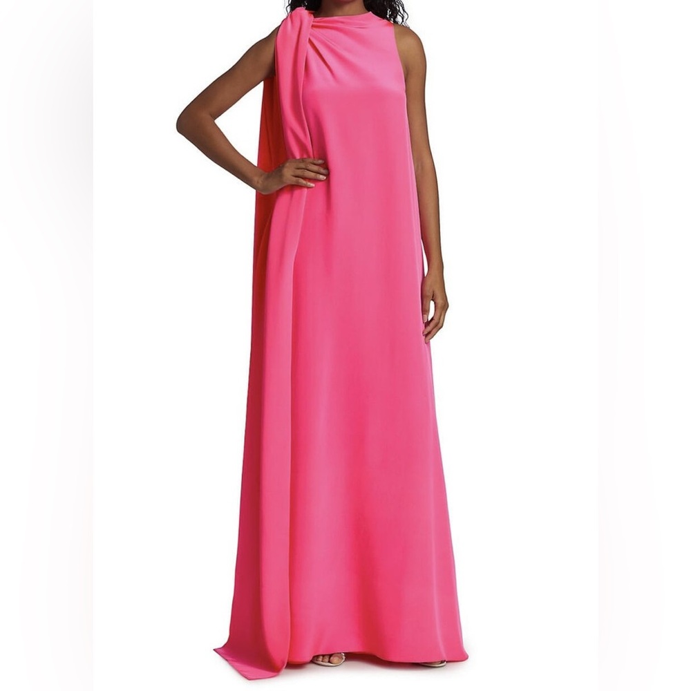 $1695 NWOT Halston “Kendra” Knotted Shoulder Maxi Crepe Dress Sz 4